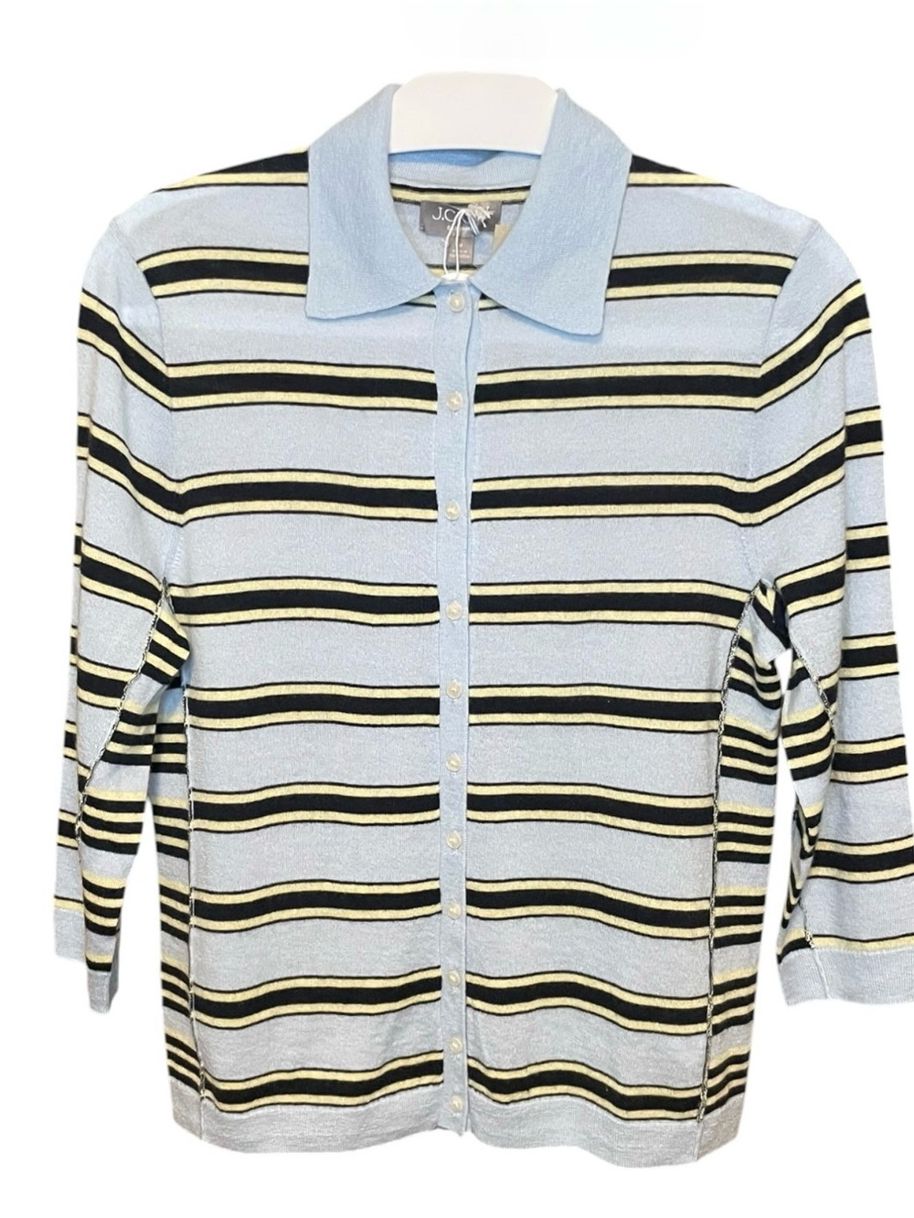 J. Crew Featherweight Cashmere Collared Cardigan In Mixed Stripe Medium NWT